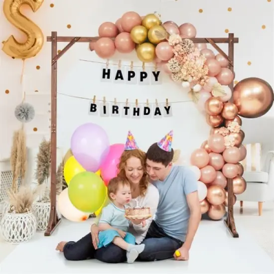 Tangkula 7.2 FT Square Wedding Arch Wooden Arbor Backdrop Stand w/ Triangular-Shaped Base image {3}