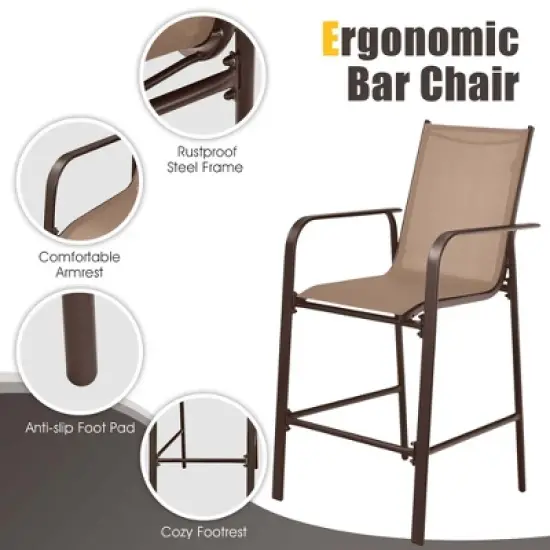 Costway 3 PCS Outdoor Patio Bar Table Stool Set Height Tempered Glass Top image {9}