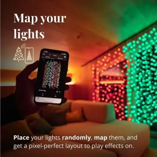 Twinkly Curtain App-Controlled LED Christmas Lights with 210 RGB+W (16 Million Colors + Warm White) LEDs. 5 by 7 feet. Clear Wire image {6}