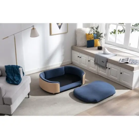 Bulldog Large Size XL Dog Beds With Removable Cover, Velvet Cushion With Solid Wood legs and Bent Wood Back-The Pop Home image {8}