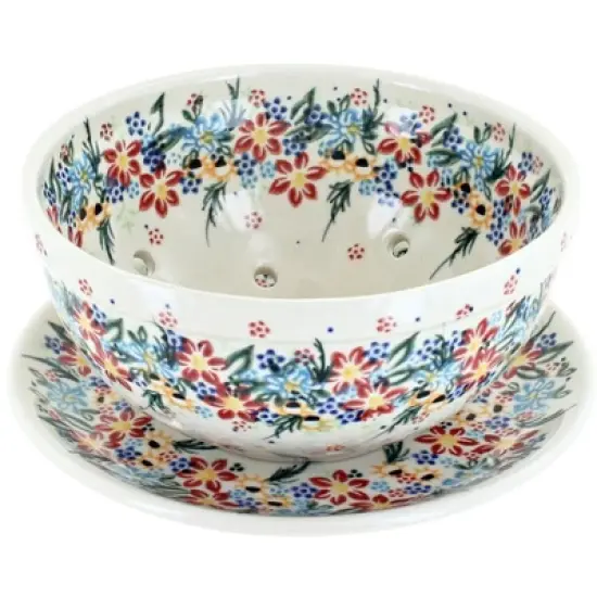 Blue Rose Polish Pottery 454-195 Vena Berry Bowl with Saucer image {9}