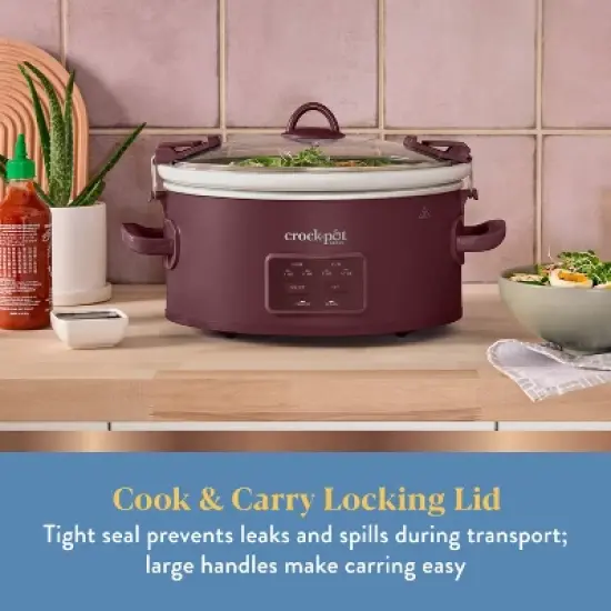 Crock-Pot 6qt Cook & Carry Programmable Slow Cooker Ceramic Lambrusco Red: 3 Settings, Dishwasher-Safe Parts, 210W image {1}