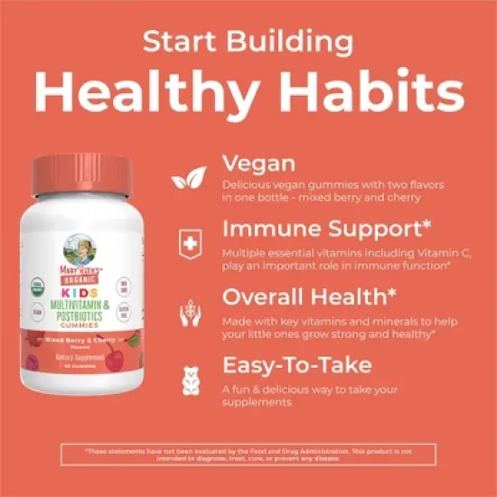 MaryRuth's Kids Multivitamin & Postbiotics Gummies, Mixed Berry & Cherry, Org, 60 ct image {4}