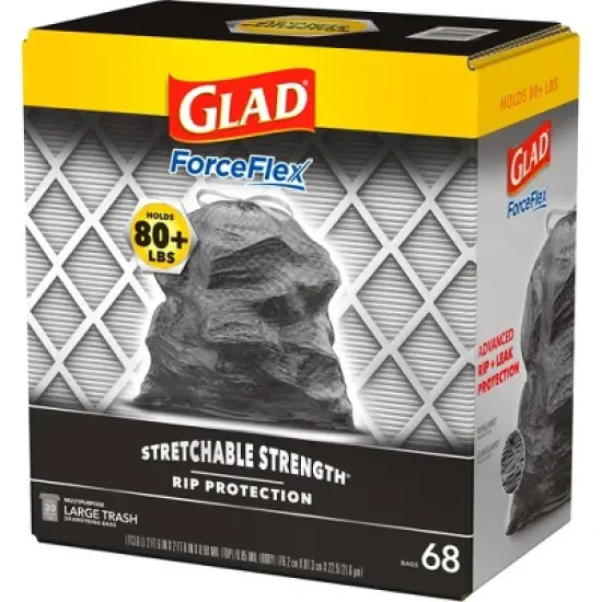 Glad ForceFlex + Large Drawstring Black Trash Bags - 30 Gallon - 68ct image {3}