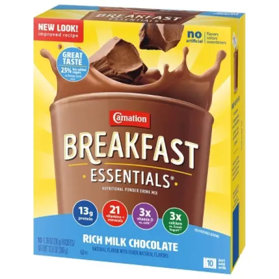 Carnation Breakfast Essentials Powder Drink Mix Packets Rich Milk Chocolate - 12.6oz/10ct image {2}