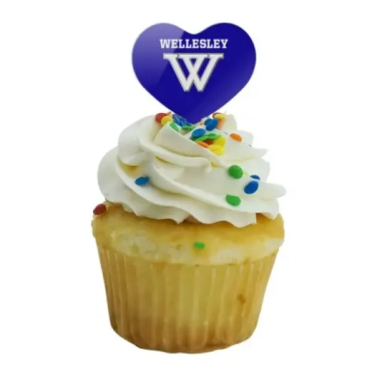 Wellesley College Primary Logo Heart Love Cupcake Picks Toppers Decoration Set of 6 image {4}