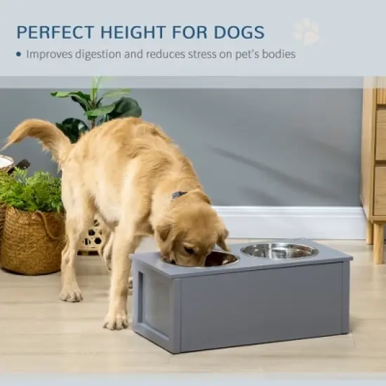 Gulches PawHut Elevated Dog Bowls, Pet Feeding Station for Medium Dogs, Indoor Use, 23.6" x 11.8" x 9.4", Gray image {4}