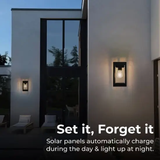 Techko Maid Edison LED Outdoor Solar Wall Light Edison LED Bulb Aluminum Metal Black Sconce image {4}