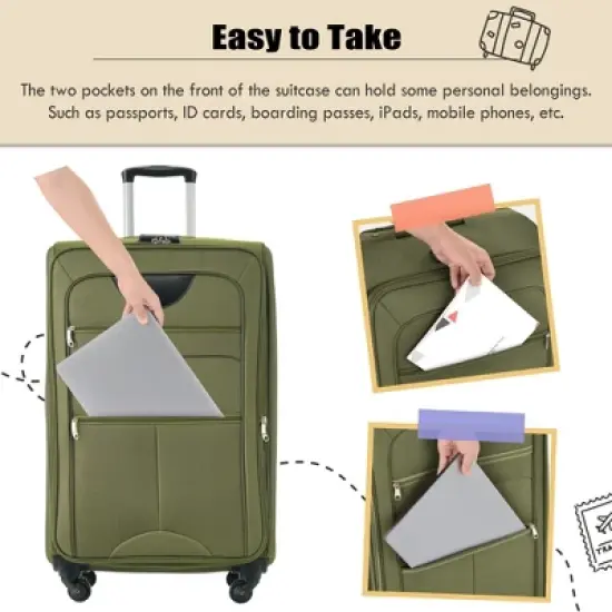 MAYEERTY 3 Piece Luggage Set Suitcase Upright Spinner Softshell Lightweight Luggage Travel Set Army Green image {4}