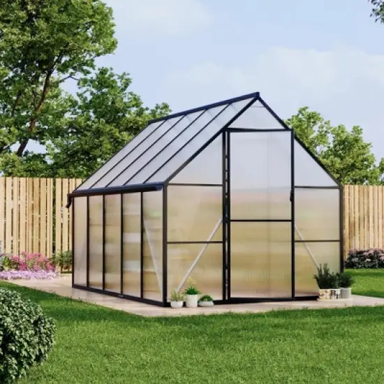 homfan Aluminum Polycarbonate Greenhouse w/ Roof Vent - Heavy Duty Quick Setup Walk-in Greenhouse for Outdoors, Black image {8}