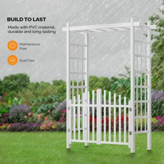 Karl Home 85 In.White Pvc Garden Arbor With Gate image {2}