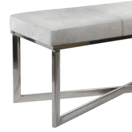 Contemporary Stainless Steel Rectangular Cowhide Bench - Olivia & May image {3}