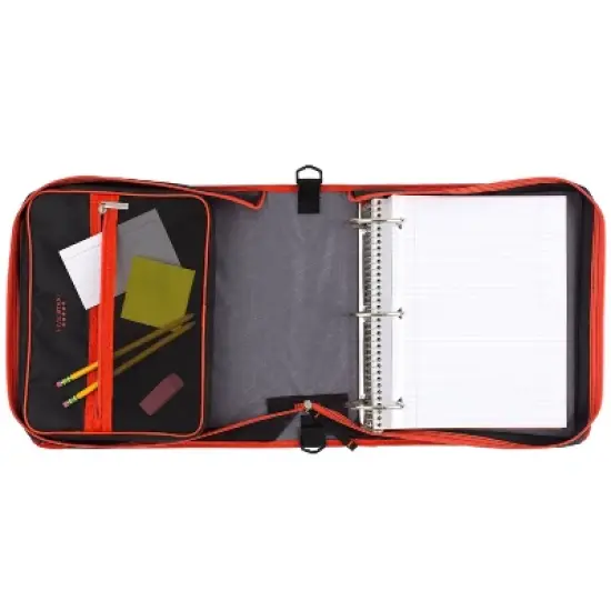 Five Star 3" Sewn Zipper Binder Black and Red image {4}