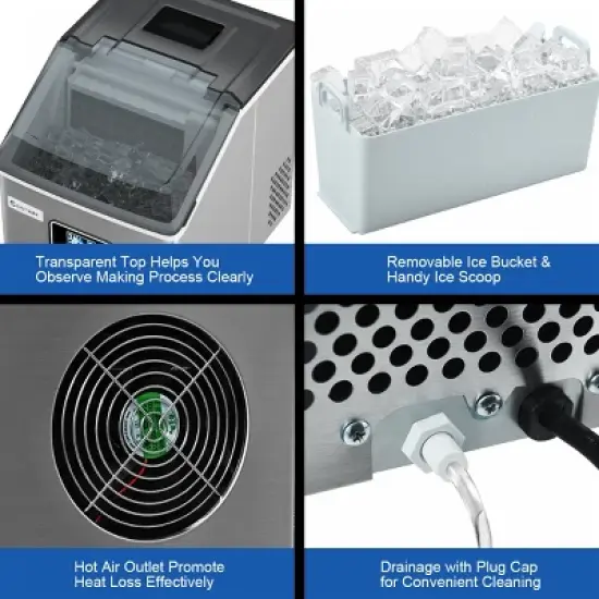 Costway Stainless Steel Ice Maker Machine Countertop 48Lbs/24H Self-Clean with LCD Display image {8}