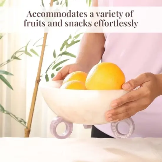 Folkulture Resin Fruit Bowl for Kitchen Counter, 9" Frosty White and Lilac Resin Decorative Bowl, Centerpiece Table Decorations image {7}