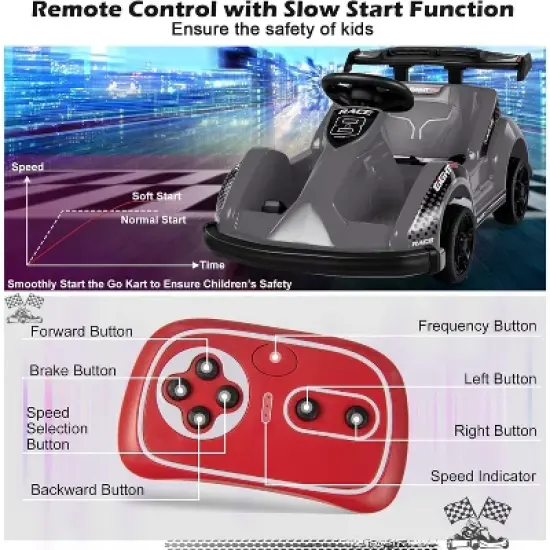 Costway 6V Electric Go Kart for Kids Electric Ride On Car w/ 2.4G Remote Control w/Soft Start Sound and Music Function image {6}