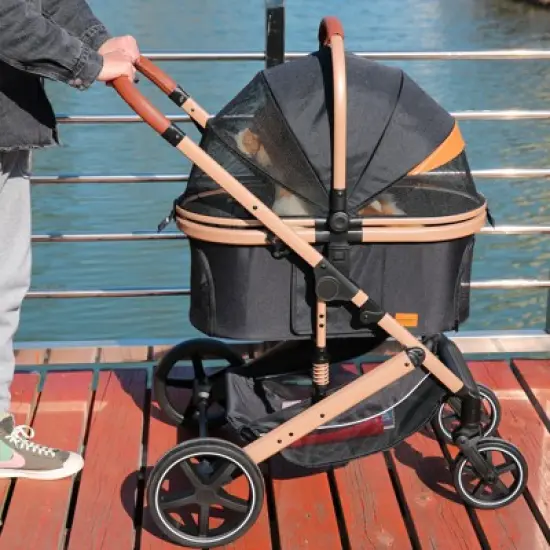 EchoSmile Black Lightweight Folding Pet Stroller with Detachable Carrier image {6}