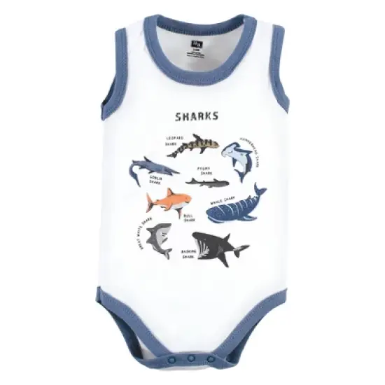 Hudson Baby Infant Boy Cotton Sleeveless Bodysuits, Boy Shark Types image {2}
