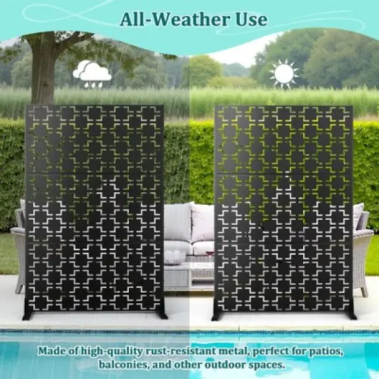 TOAOTBNBO Metal Privacy Screen with Stand, Decorative Privacy Fence Panels with Square Pattern, Outdoor Privacy Screen for Garden, Black image {3}