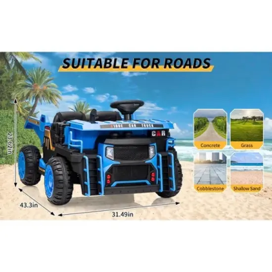 Ride On Dump Truck, 2 Seater Ride On Construction Vehicle with Remote Control, Electric Dump Bed, Ride On Car Toy for Kids image {9}