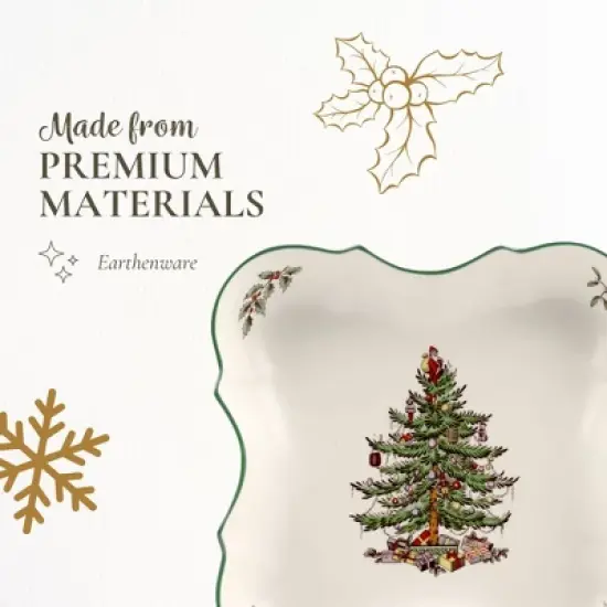 Spode Christmas Tree Devonia Tray - 8.5 Inch Festive Serving Bowl in Fine Earthenware for Salad, Pasta, Fruit - Microwave, Dishwasher, Oven Safe image {3}