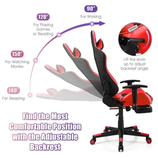 Costway Massage Gaming Chair Recliner Racing Chair w/ Massage Lumbar Support & Footrest image {6}