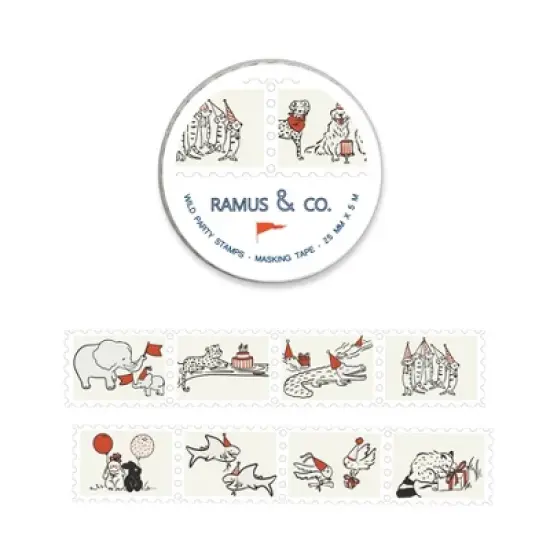 Illustrated Masking Tape by Ramus & Co - 3ct Rolls, Assorted Rolls (School Days + Wild Party Stamps + Scenic Stamps) image {2}
