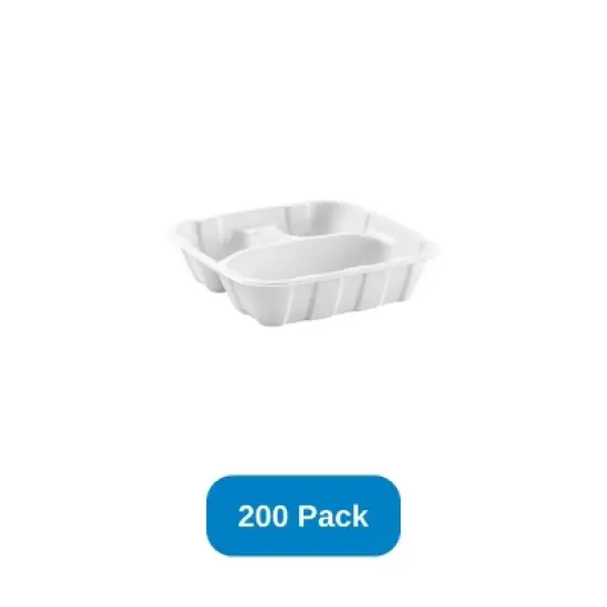 StalkMarket 8" Deep Tray 3 Compartment White Compostable - Case of 200 image {3}