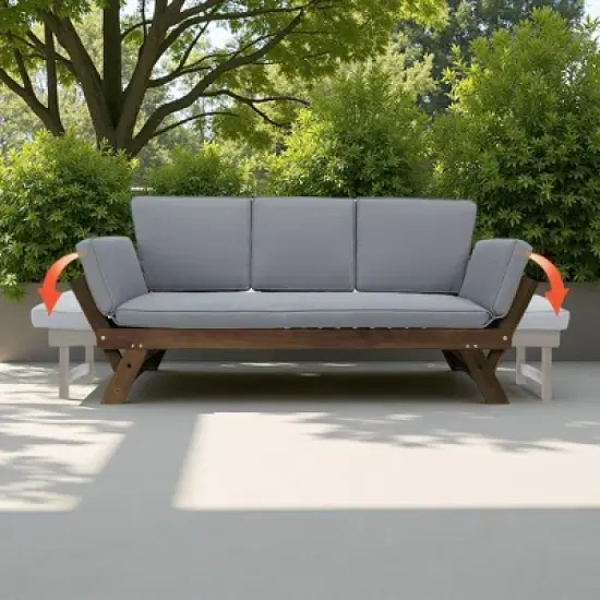 Outdoor Patio Solid Wood Daybed Sofa with Adjustable Armrests image {17}