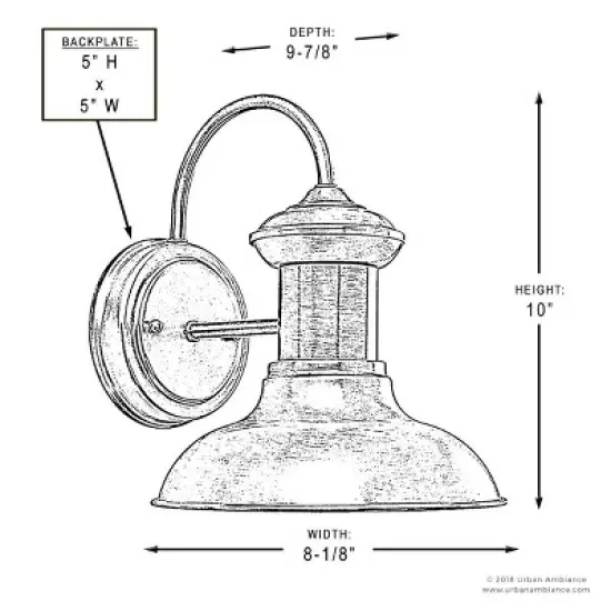 Urban Ambiance Luxury Luxe Industrial Chic Outdoor Wall Light,  10"H x 8.125"W,  Olde Iron Finish, UHP1021 image {5}