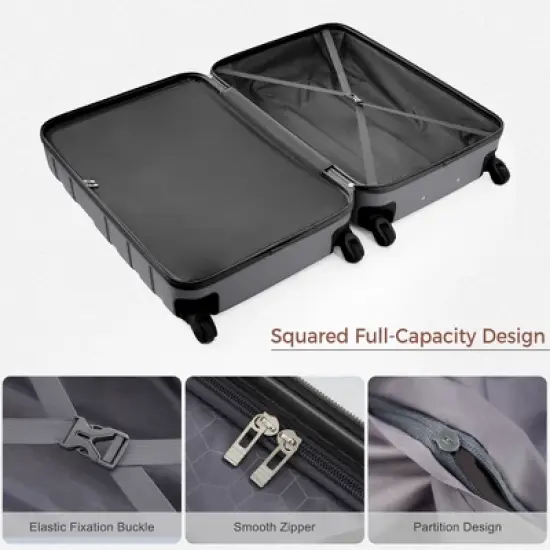 Kumasinova 3 Pcs ABS Luggage Set,Hardshell Spinner Suitcase with TSA Lock,Lightweight Travel Suitcases,Airline-Approved,20/24/28",Gray image {1}