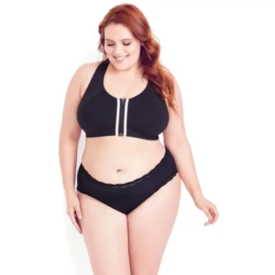 Women's Plus Size Zip Sports Bra - black | HIPS & CURVES image {3}