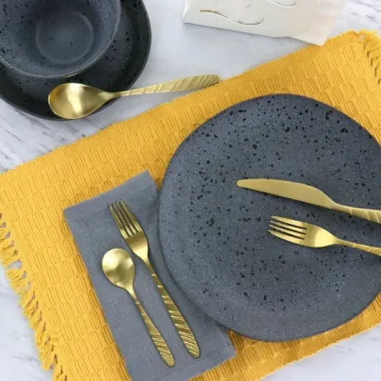 Megachef La Vague 20 Piece Flatware Utensil Set, Stainless Steel Silverware Metal Service for 4 in Matte Gold image {4}