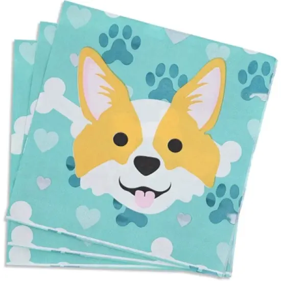 Blue Panda 144 Piece Puppy Dog Party Supplies, Corgi Birthday Decorations with Paper Plates, Napkins, Cups, and Cutlery (Serves 24) image {1}