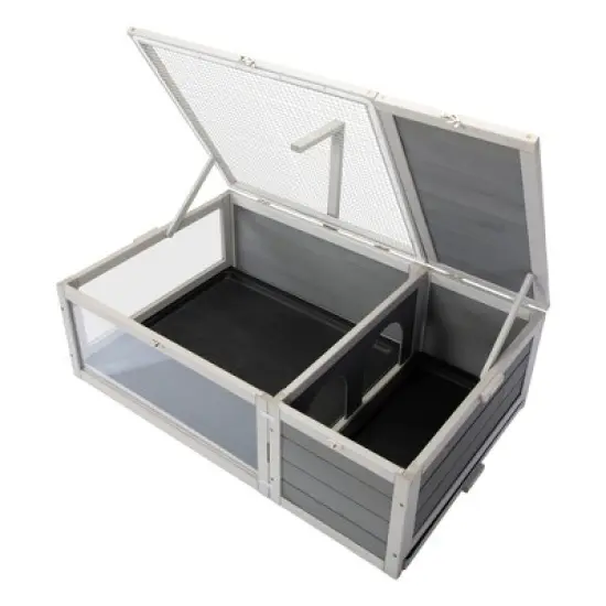 DOMETOUR Tortoise House Wooden Turtle Habitat with Removable Top and Tray for Indoors and Outdoors Gray image {8}
