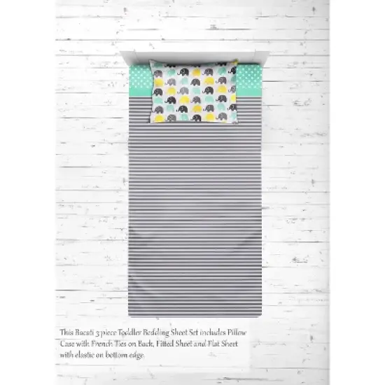 Bacati - Elephants Mint Yellow Gray 3 pc Toddler Bed Sheet Set image {6}