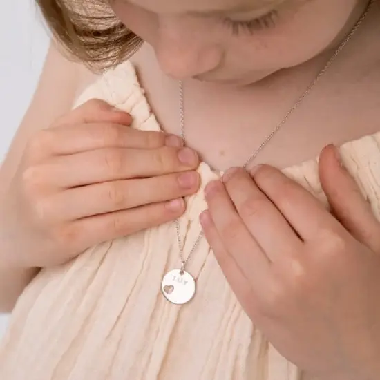 Girls' Heart Cutout Medal Sterling Silver Necklace - In Season Jewelry image {2}