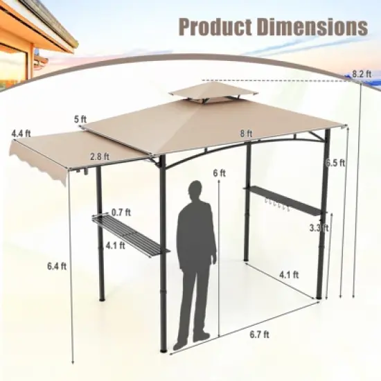 Tangkula 11 x 5 FT Grill BBQ Gazebo w/ Side Awning Double-Tiered Top 2 Side Shelves image {8}
