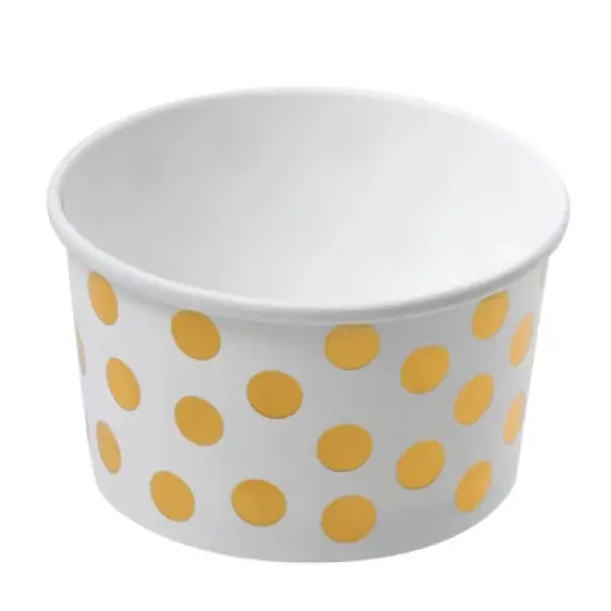 Juvale 100 Pack Paper Ice Cream Cups, Disposable Dessert Bowls with Gold Polka Dots for Sundae Bar, Frozen Yogurt, White, 8 oz image {7}