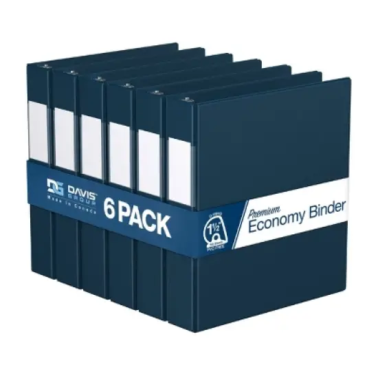 Davis Group 6pk 1.5" Premium Economy Round Ring Binders Navy Blue: 1.5 Inch D-Ring, Hard Cover, 350 Sheet Capacity image {8}