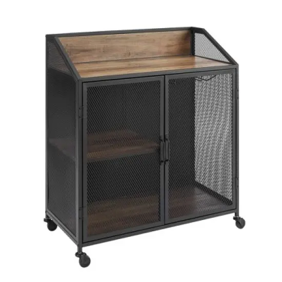 Urban Industrial Metal Mesh Bar Cart with Wheels - Saracina Home image {8}