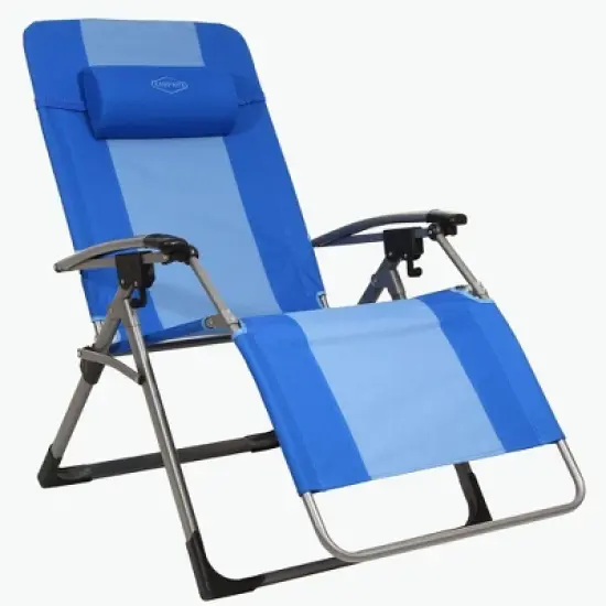 Kamp-Rite KAMPAC186 Outdoor Furniture Camping Beach Patio Sports Oversized Anti Gravity Folding Reclining Chair, Blue (2 Pack) image {1}