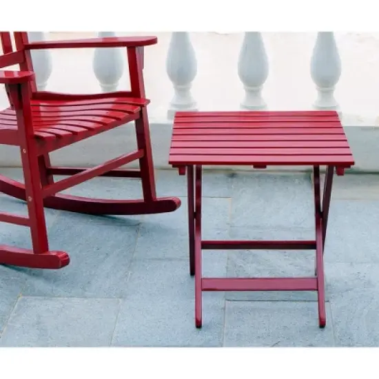 Merry Products Authentic Acacia Hardwood Compact Flat Folding Adirondack Slatted Side Table Outdoor Patio Furniture, Red image {3}