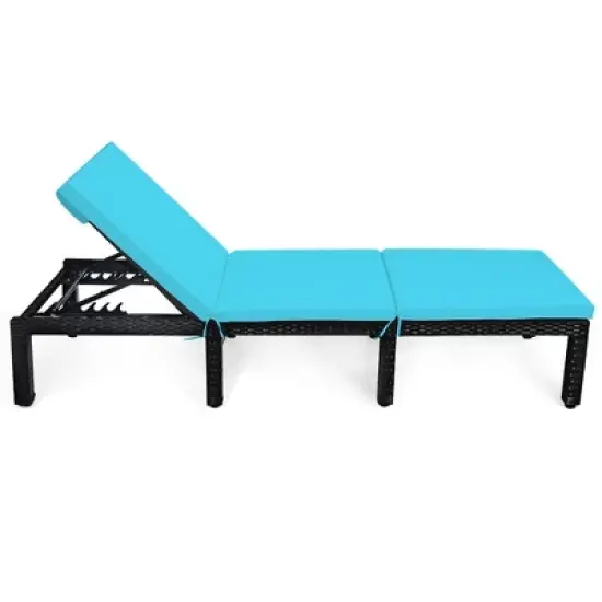 Costway Patio Rattan Lounge Chair Height Adjustable Turquoise image {7}