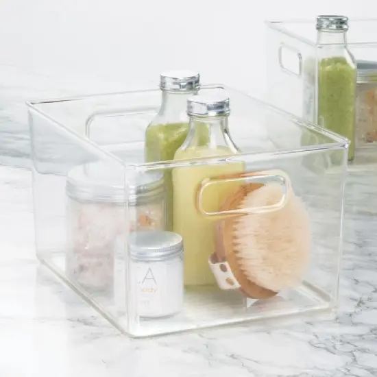 iDesign Small Stackable Bathroom Storage Bin - Set of 4 - Clear - Made in USA image {6}