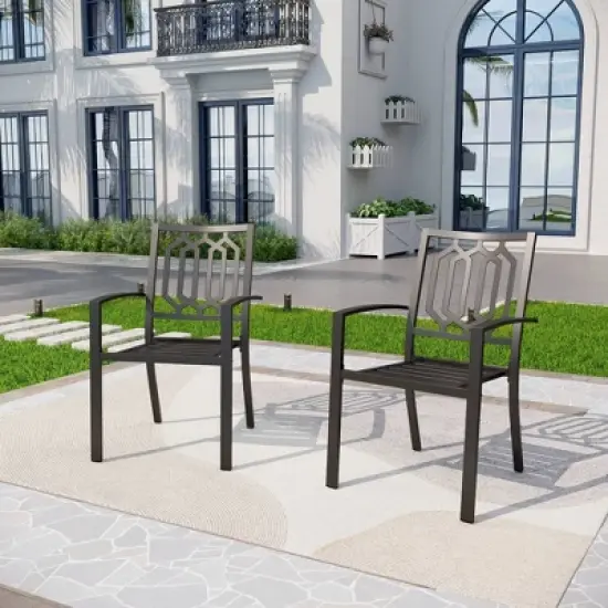 7pc Patio Dining Set with Rectangular Faux Wood Table with Umbrella Hole & Chairs - Captiva Designs: Weather-Resistant, Steel Frame image {5}