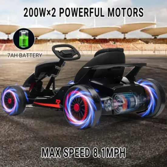 Kids Go Kart, Ride On Drift Kart with Dual 200W Motors, 24V Battery Powered Electric Drift Car, Outdoor 2-Speed Ride On Racing Toy image {8}