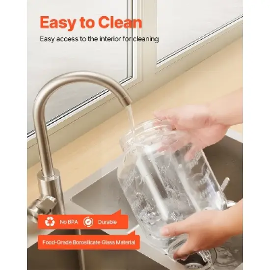 VEVOR Beverage Dispenser, 2 Pack 1 Gallon Drink Dispensers for Parties, Glass Juice Dispenser with Wood Stand, Stainless Steel Spigot,Infuser, Clear image {6}