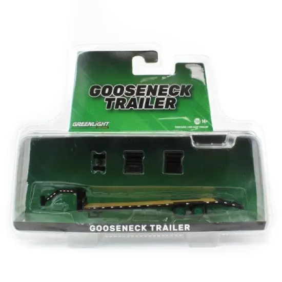 Greenlight Collectibles 1/64 Black Gooseneck Trailer with Red & White Conspicuity Stripes - Green Machine, 30390-GREEN image {1}
