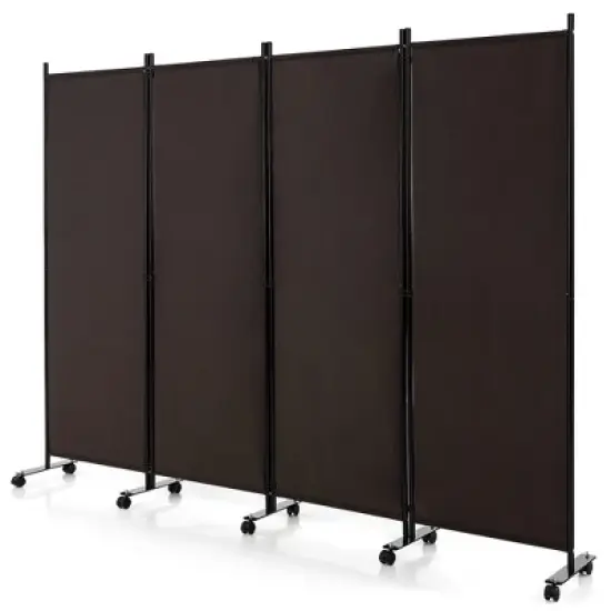 Costway 4-Panel Folding Room Divider 6FT Rolling Privacy Screen with Lockable Wheels Black/Brown/Grey/White image {10}